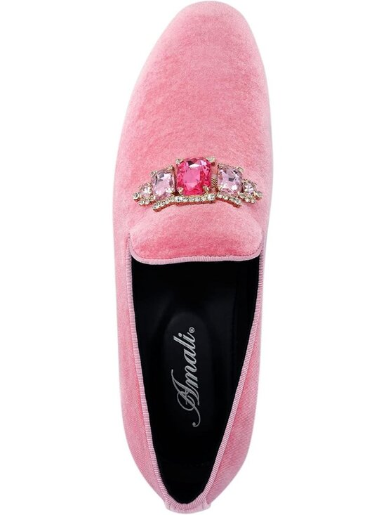 Amali Men\'s Pink Velvet Loafers With Jeweled Bit Slip On Tuxedo Formal Shoes